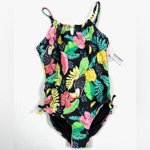 NWT OLD NAVY Girl‎ Beaded Toucan Print One Piece Swimsuit L Tropical Summer NEW